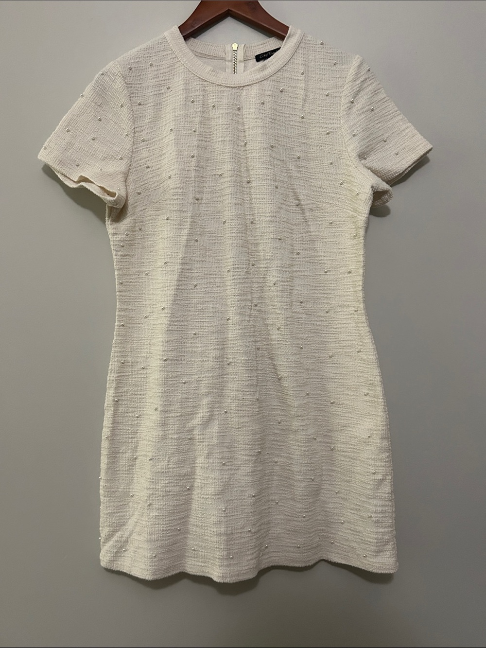 City Triangles Cream Short-Sleeve Knit Mini Dress